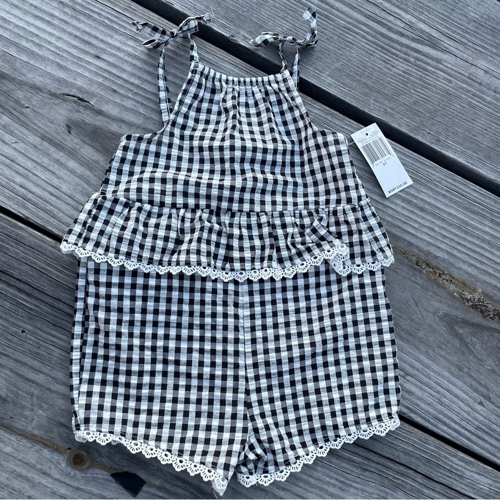 Jessica Simpson Black White Check Checkerboard Ruffled Dress Romper 4T NWT New